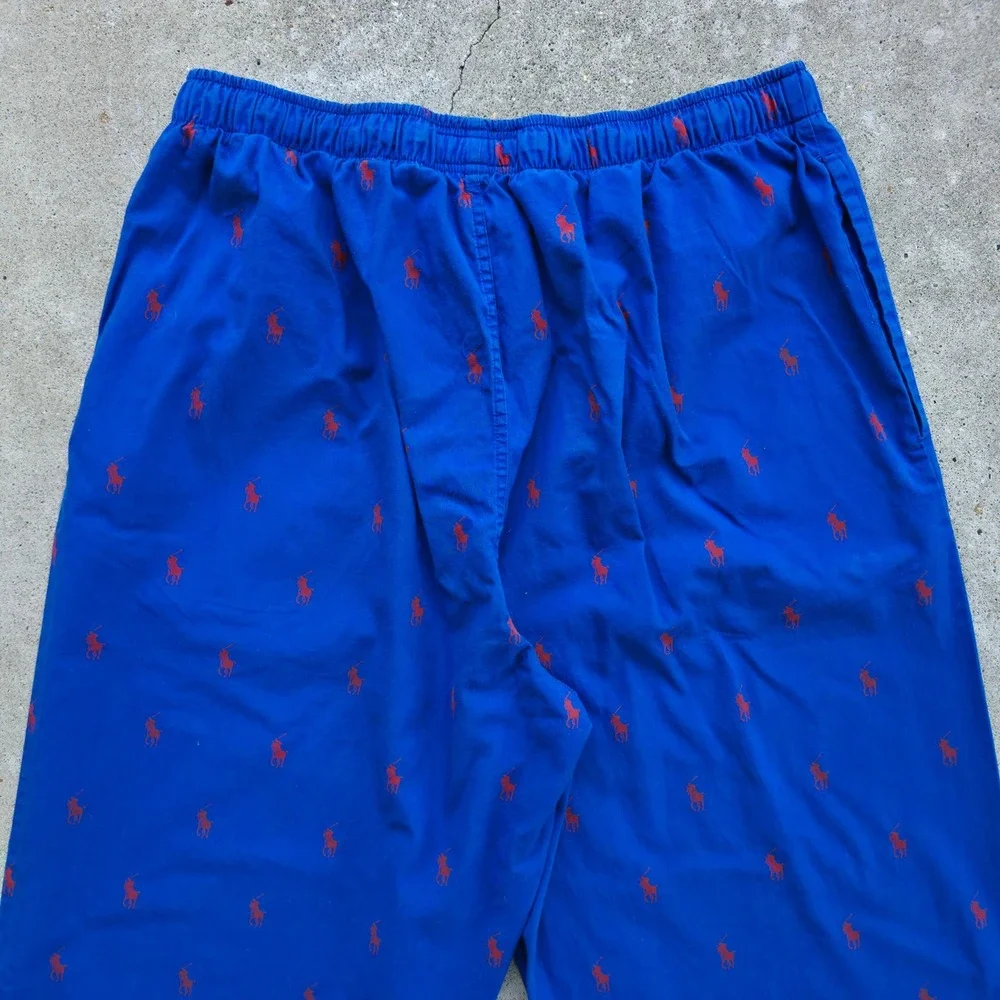 Ralph Lauren Pajama Pants Men's Medium Bright Blue w/ Red Pony‎ Print Drawstring